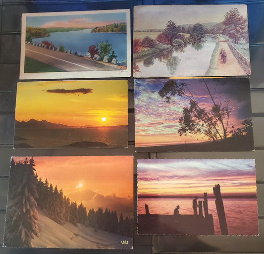 A Group of 6 Postcards From Quebec, Showing Various River and Sunset Views, From The 1940's-1950's and 1970's-1980's, Overall VF, Net Est. $3