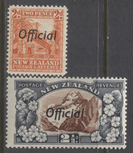 Lot 96 New Zealand SG#O123c, O124a 1936-1961 Pictorial Issue With Official Overprint, A Partial Fine NH and VFNH Set. Mult NZ + Star Wmk, Perf 14, SG. Cat. 79 GBP = $135.88
