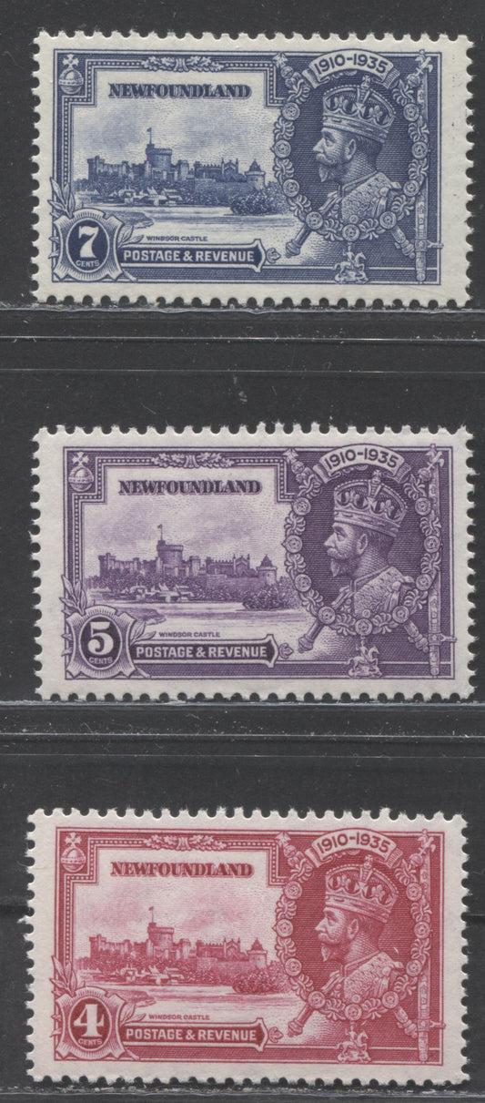 Lot 96 Newfoundland #226-228 4c - 7c Bright Rose - Dark Blue King George V & Windsor Castle, 1935 Silver Jubilee, 3 F/VFNH Singles