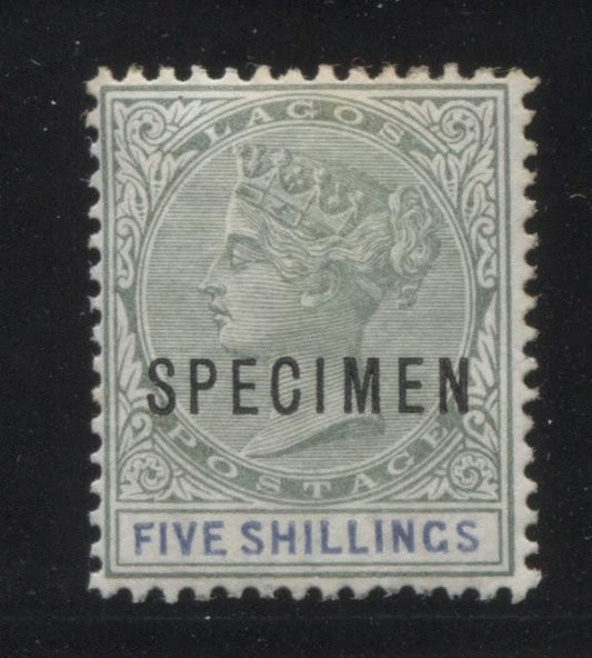 Printings of the 5/- Green and Blue Queen Victoria Keyplate Stamp of Lagos - 1887-1903