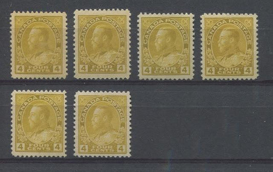 Shades Of The 4c Olive Bistre and 7c Yellow Ochre Admiral Stamps of 1912-1928