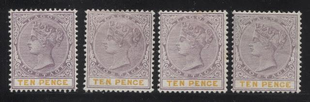 The Printings of the 10d Lilac and Yellow Orange Queen Victoria Keyplate Stamp From Lagos 1894-1901