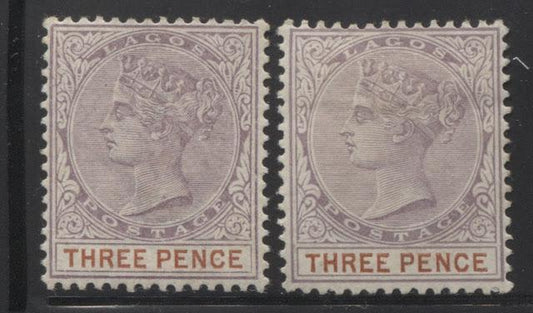 The Printings of the 3d Lilac and Orange Brown Queen Victoria Keyplate Stamp From Lagos 1890-1901