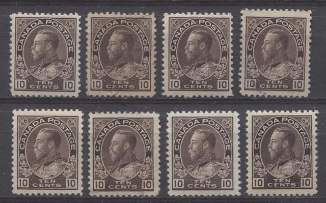 The Shades Of The 10c Plum And 10c Bistre Brown Admiral Stamps 1912-1928