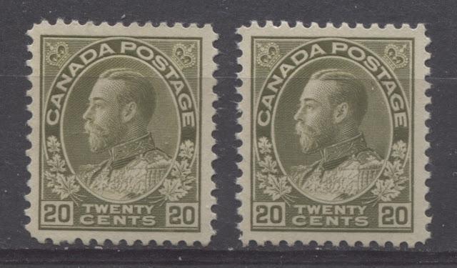 The Shades Of The 20c Olive Green Admiral Stamp of Canada 1912-1928