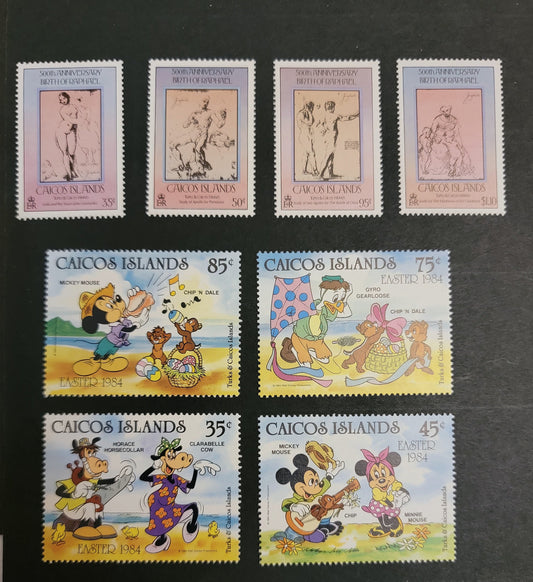 Caicos Islands SC#32/45 1983-1984 500th Birth Anniversary of Raphael & Walt Disney Easter Issues,  A VFNH Singles, Click on Listing to See ALL Pictures, 2017 Scott Cat. $19.25