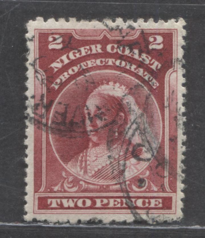 Lot 41 Niger Coast Protectorate SC#57 (SG#68c) 2d Lake 1898-1900 Watermarked Waterlow Issue, Perf. 12.2 x 14.1, The Scarce Compound Perf, Medium Vertical Wove Paper, A Fine Used Example, Estimated Value $30 USD