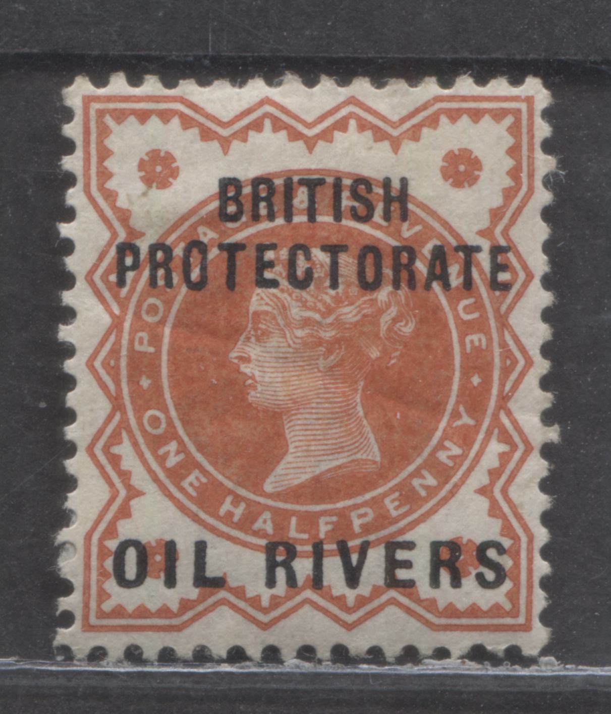 Lot 4 Niger Coast Protectorate SC#1 1/2d Vermilion 1892 Overprinted GB Issue, Positon 62 Overprint With Malformed O, A VFOG Example, Click on Listing to See ALL Pictures, 2022 Scott Classic Cat. $22.5 USD