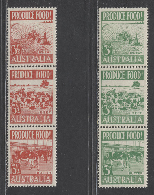 Australia SC#252a/255a 1953 Produce Food Issue, 2 VFNH Vertical Strips Of 3, Click on Listing to See ALL Pictures, 2022 Scott Classic Cat. $13.75 USD