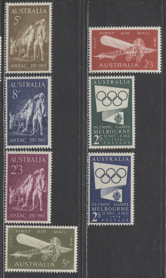 Australia SC#277/387 1956-1965 Commemoratives, 7 F/VFNH Singles, Click on Listing to See ALL Pictures, 2022 Scott Classic Cat. $12.9 USD