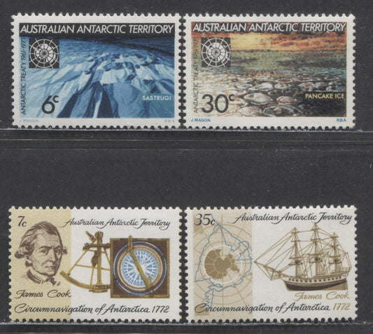 Australian Antarctic Territory SC#L19-L22 1971 - 1972 Antarctic Treaty & Captain Cook Issues, 4 VFNH Singles, Click on Listing to See ALL Pictures, 2022 Scott Classic Cat. $10.65 USD