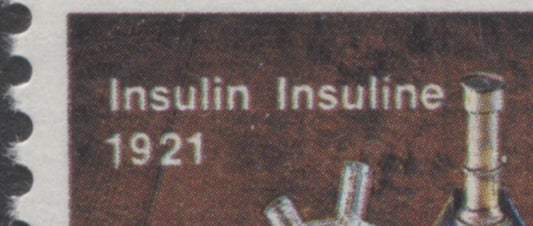 Canada #533var 6c Multicolored Laboratory Equipment, 1971 Discovery Of Insulin Issue, 2 VFNH Singles On MF7/HB12 & MF7/HB10 Papers With Minor Rightward Shift Of Blue Color