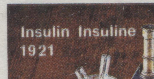 Canada #533var 6c Multicolored Laboratory Equipment, 1971 Discovery Of Insulin Issue, A VFNH Single On MF7/HB10 Paper With Minor Downward Shift Of Black Color