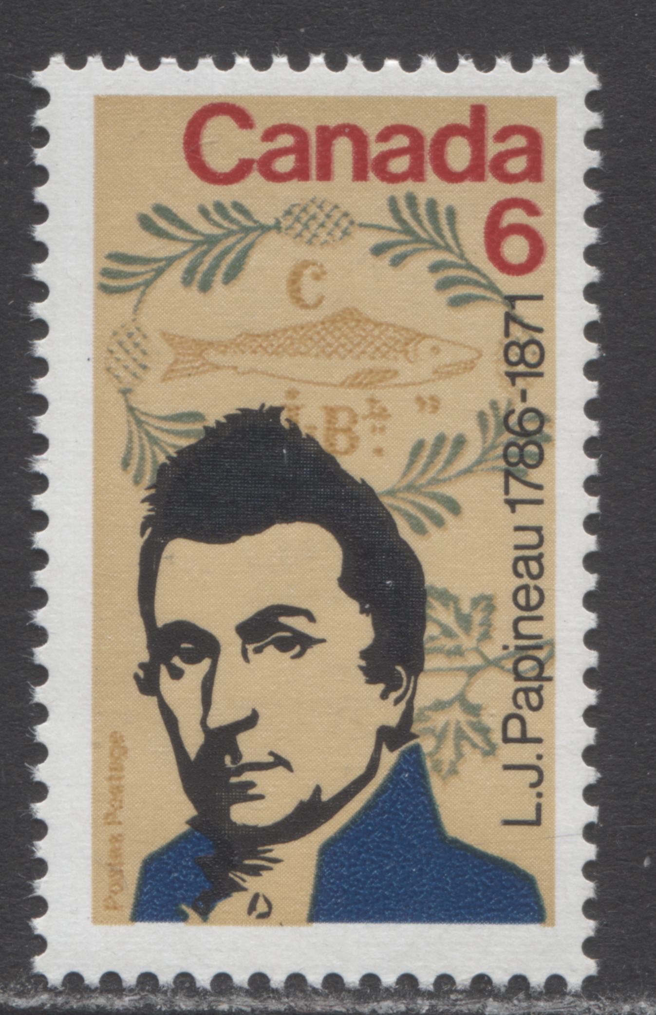 Canada #539ivar 6c Multicolored Louis Joseph Papineau, 1971 L.J. Papineau, A FNH Single With Weak Kiss Print Doubling Of 'Canada 6' On DF/DF Bluish Gray Paper, Matte PVA Gum