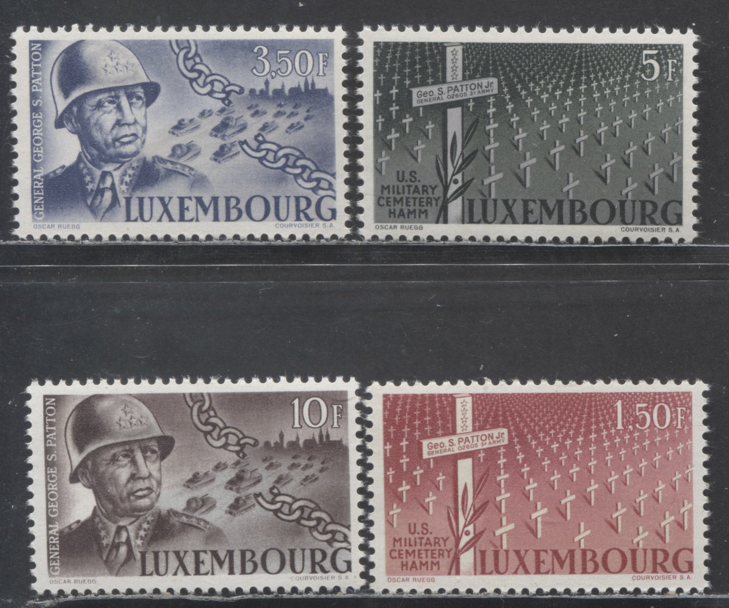 Luxembourg SC#242-245 1947 General Patton Issue, 1.5Fr Carmine-10Fr Chocolate, 4 VFNH Singles, Click on Listing to See ALL Pictures, 2022 Scott Classic Cat. $14 USD