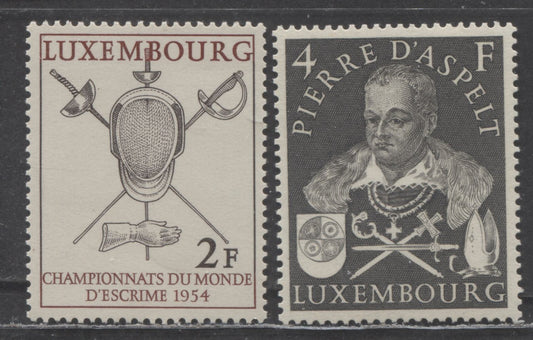 Luxembourg SC#297-298 1953 Pierre d'Aspelt & Fencing Issues, 4fr Black & 2fr Red Brown/Black Brown, 2 VFNH Singles, Click on Listing to See ALL Pictures, 2022 Scott Classic Cat. $13.5 USD