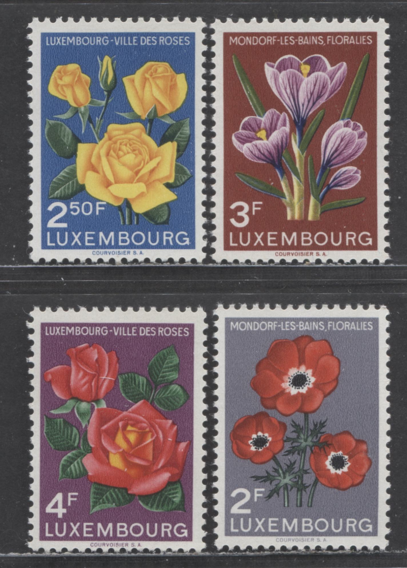 Luxembourg SC#310-313 1955 Flower Festival Mondorf-les-Bains Issue, 2Fr - 4Fr, 4 VFNH Singles, Click on Listing to See ALL Pictures, 2022 Scott Classic Cat. $11 USD