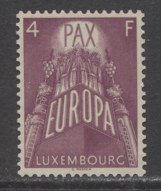 Luxembourg SC#331 4Fr Rose Lilac 1957 Europa Issue, On DF Paper, A VFNH Single, Click on Listing to See ALL Pictures, 2022 Scott Classic Cat. $25 USD