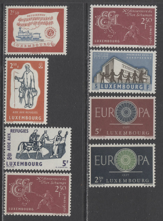 Luxembourg SC#356/375 1959-1960 Railroads-Europa Issue, 8 VFNH Singles, Click on Listing to See ALL Pictures, 2022 Scott Classic Cat. $6.15 USD