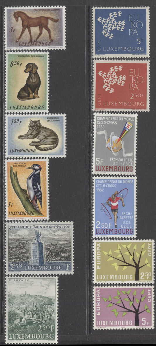 Luxembourg SC#376-387 1961-1962 Animal Protection & Europa Issues, 12 VFNH Singles, Click on Listing to See ALL Pictures, 2022 Scott Classic Cat. $5.8 USD