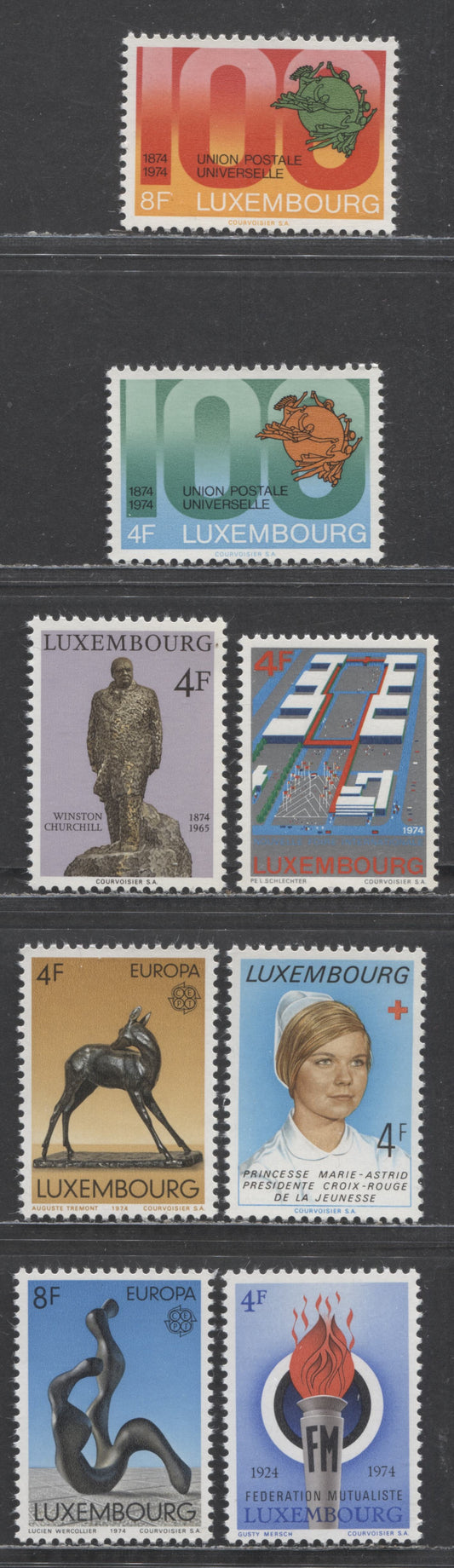 Luxembourg SC#540/552 1974 Princess Marie-Astrid & UPU Centenary Issues, 8 VFNH Singles, Click on Listing to See ALL Pictures, 2022 Scott Classic Cat. $6.3 USD
