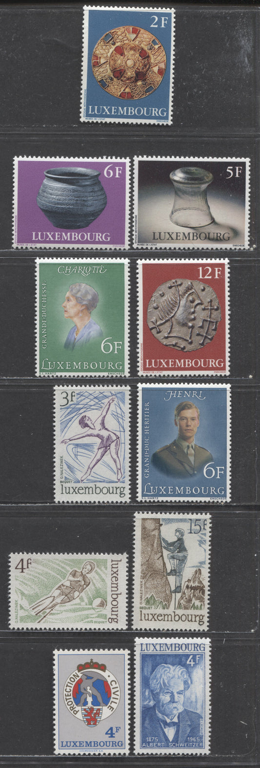 Luxembourg SC#564/584 1975-1976 Schweitzer & Archaeological Treasures Issues, 11 VFNH Singles, Click on Listing to See ALL Pictures, 2022 Scott Classic Cat. $8.2 USD