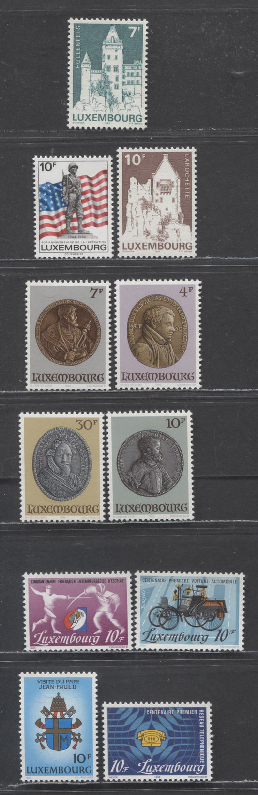 Luxembourg SC#718-728 1984-1985 Castles & Papal Visit Issues, 11 VFNH Singles, Click on Listing to See ALL Pictures, 2022 Scott Classic Cat. $8.1 USD