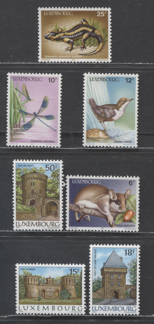 Luxembourg SC#753/766 1986-1987 Fortifications & Wildlife Conservation Issues, 7 VFNH Singles, Click on Listing to See ALL Pictures, 2022 Scott Classic Cat. $12.85 USD