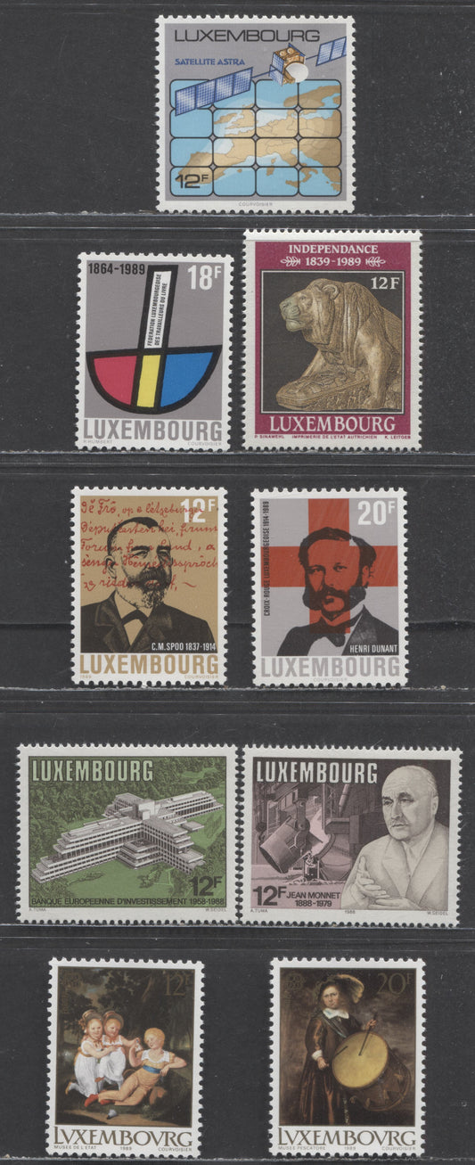 Luxembourg SC#795/804 1988-1989 Monnet & Europa Issues, 7 VFNH Singles, Click on Listing to See ALL Pictures, 2022 Scott Classic Cat. $8.35 USD
