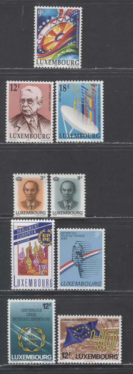 Luxembourg SC#805/832 1989-1990 Tour de France & ITU 125th Anniversary Issues, 9 VFNH Singles, Click on Listing to See ALL Pictures, 2022 Scott Classic Cat. $8.7 USD
