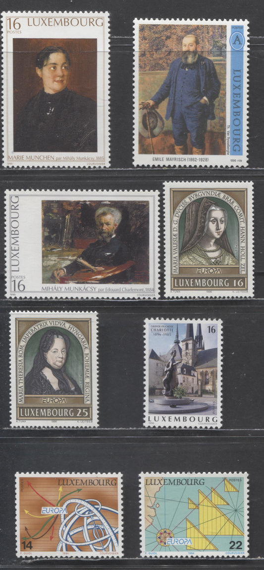 Luxembourg SC#910/945 1994-1996 Europa Issues, 8 VFNH Singles, Click on Listing to See ALL Pictures, 2022 Scott Classic Cat. $8.35 USD