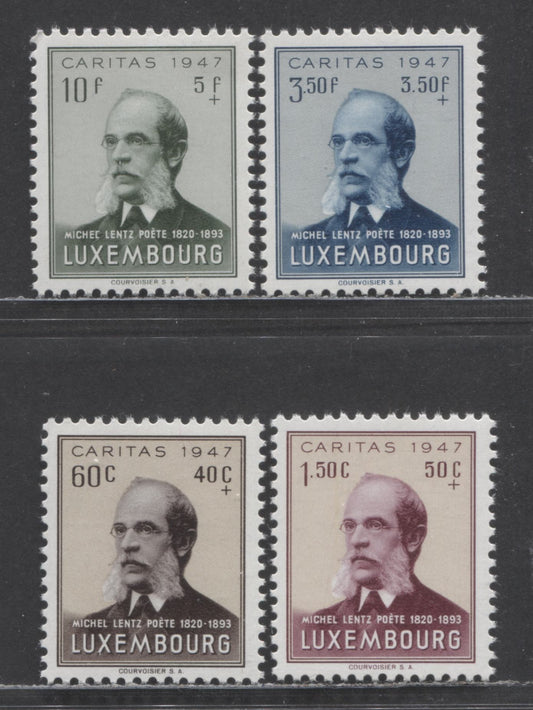 Luxembourg SC#B143-B146 1947 Michael Lentz Semi Postals, 60c+40c Sepia - 10Fr-5Fr Dark Gray, 4 VFNH Singles, Click on Listing to See ALL Pictures, 2022 Scott Classic Cat. $14 USD