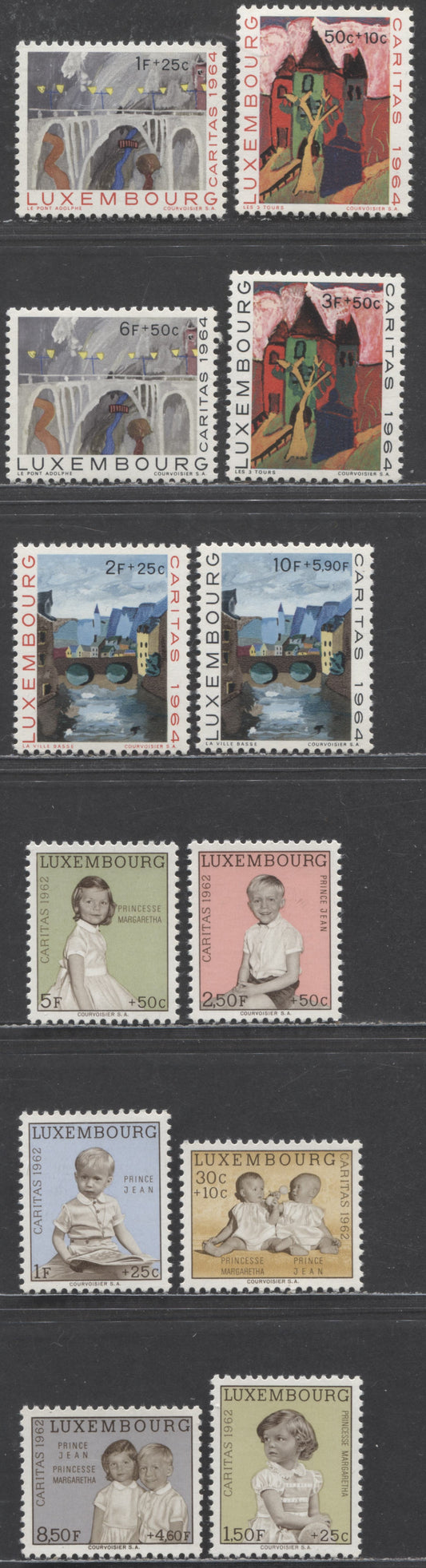 Luxembourg SC#B228/B245 1962&1964 Semi Postals, 12 VFNH Singles, Click on Listing to See ALL Pictures, 2022 Scott Classic Cat. $8.95 USD
