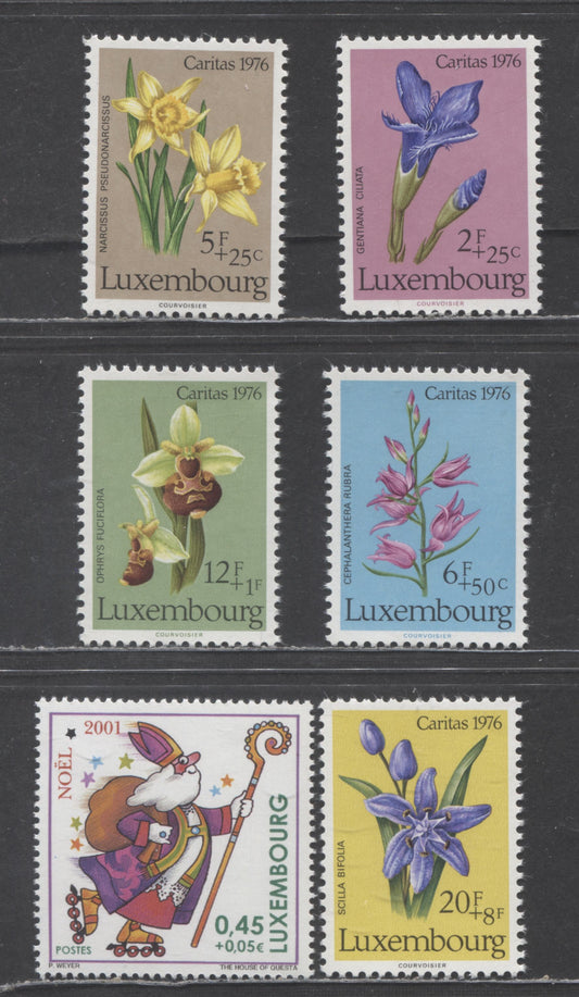 Luxembourg SC#B308/B425 1976 & 2000 Flowers & Christmas Issues, 6 VFNH Singles, Click on Listing to See ALL Pictures, 2022 Scott Classic Cat. $5.8 USD