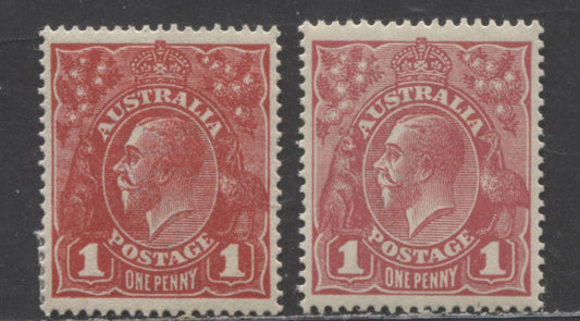 Australia SG#21c/21cc 1914-1920 Engraved KGV Profile Head Issue, 1d Scarlet & Pale Carmine, Comb Perfs 14.25 x 14, Crown Wmk, 2 VFOG Singles, Click on Listing to See ALL Pictures, 2022 Scott Classic Cat. $42.5 USD