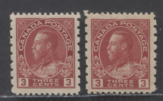 Lot 36 Canada #184 3c Rose Red & Carmine Red King George V, 1931 Admiral Provisional Issue, 2 VFNH Singles