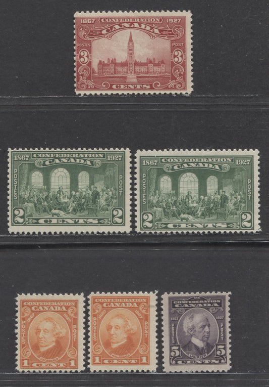 Lot 56 Canada #141-144 1c-5c Orange-Violet Sir John A Macdonald - Sir Wilfrid Laurier, 1927 60th Anniversary Of Confederation Issue, 6 FNH Singles With Streaky & Smooth Gums