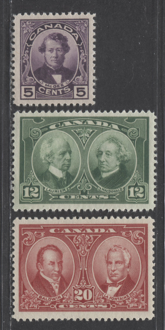Lot 56 Canada #146-148 5c-20c Violet-Brown Carmine Thomas D'arcy McGee - Baldwin & Lafontaine, 1927 Historical Issue, 3 VFOG Singles