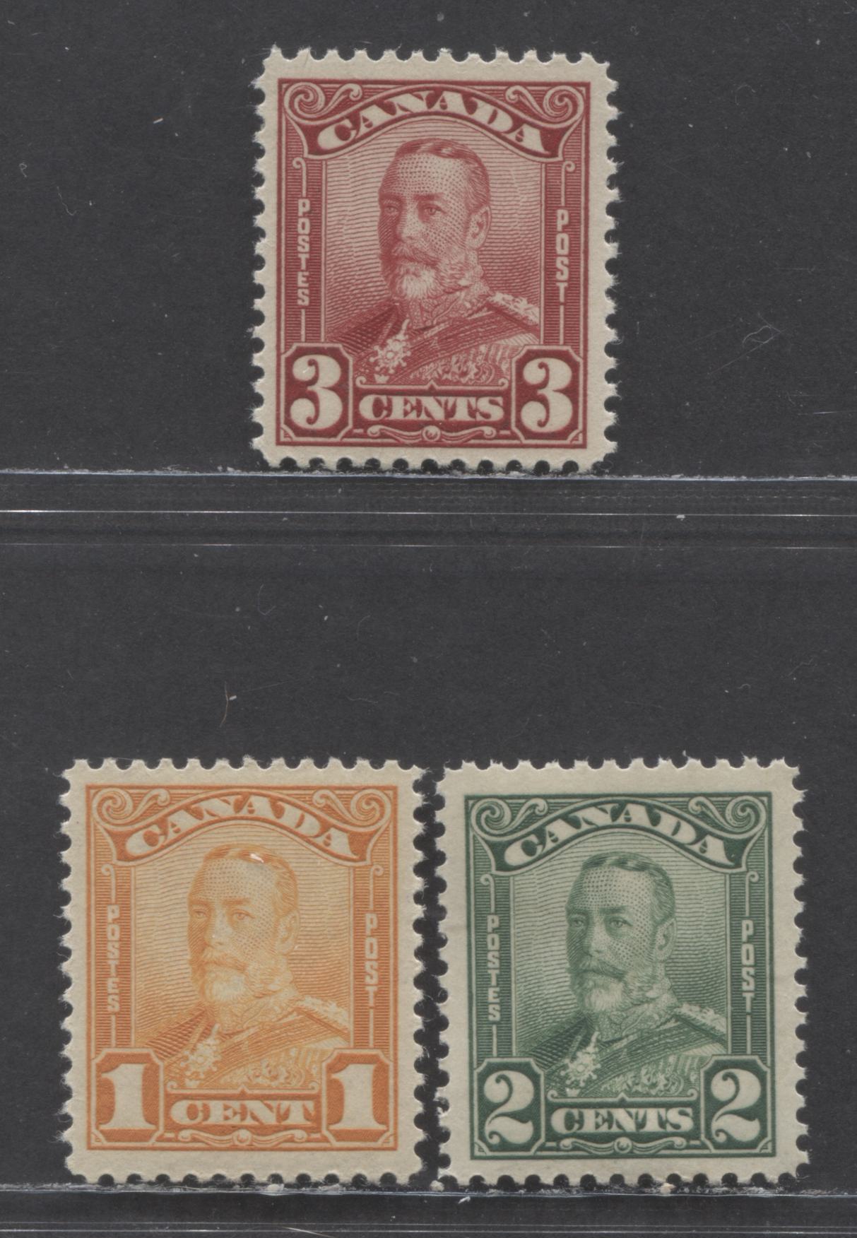 Canada #149-151 1c-3c Orange-Dark Carmine King George V, 1928-1929 Scroll Issue, 3 VFOG Singles