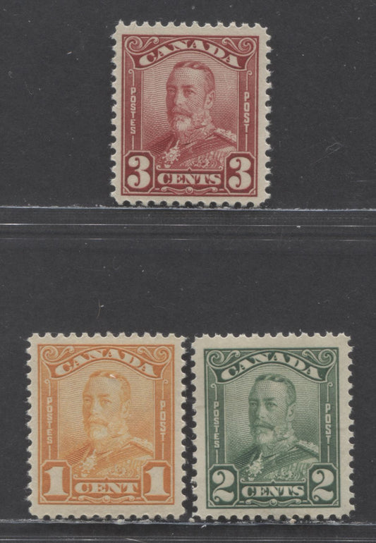 Canada #149-151 1c-3c Orange-Dark Carmine King George V, 1928-1929 Scroll Issue, 3 VFOG Singles