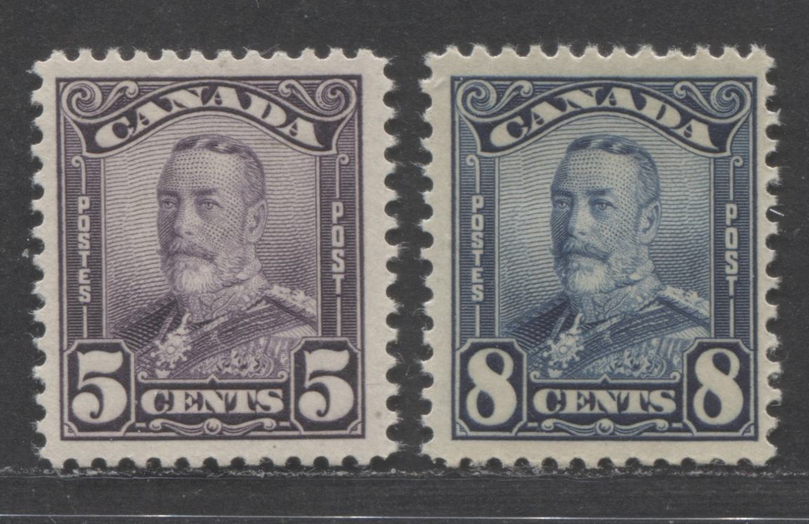 Lot 38 Canada #153-154 5c-8c Deep Violet & Blue King George V, 1928-1929 Scroll Issue, 2 VFNH Singles