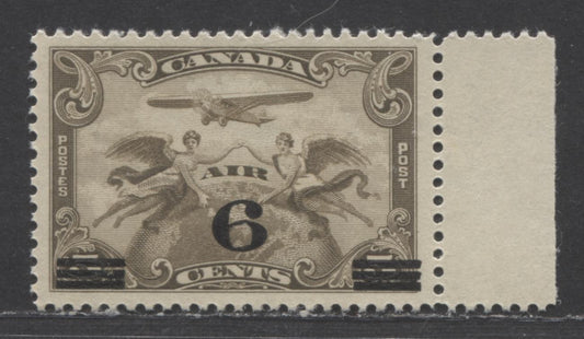 Canada #C3 6c On 5c Brown Olive Winged Figures, 1932 Airmail Surcharge Issue, A VFOG Single With Jumbo Margins