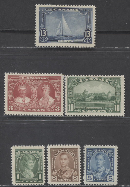 Lot 155 Canada #211-216 1c - 13c Green - Dark Blue Princess Elizabeth - Royal Yacht Britannia, 1935 King George V Silver Jubilee Issue, 6 FNH Singles