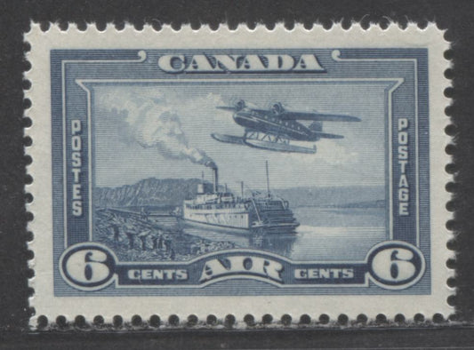 Canada #C6 6c Steel Blue Monoplane, 1938 Air Mail Stamp, A VFNH Single On Soft Vertical Wove Paper With White Gum