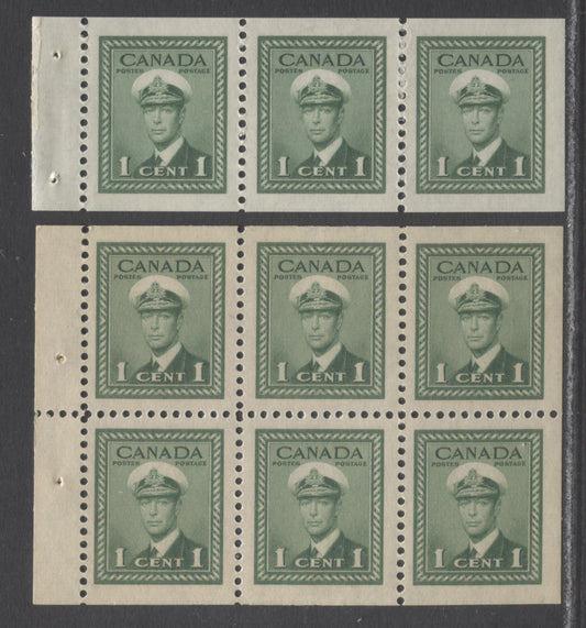 Lot 56 Canada #249b, 249c 1c Green, 1942 - 1943 King George VI War Issue, A VFNH Booklet Pane Of 3 & 6