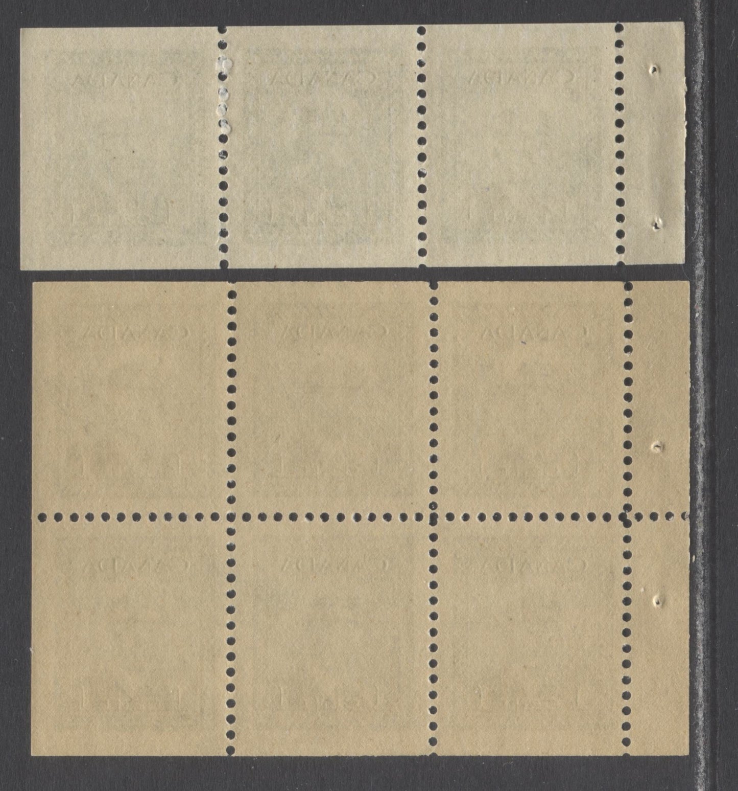 Lot 56 Canada #249b, 249c 1c Green, 1942 - 1943 King George VI War Issue, A VFNH Booklet Pane Of 3 & 6