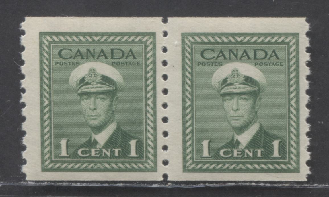 Canada #279 1c Green, 1948 King George VI War Issue Coil Stamps, A FNH Coil Pair On Vertically Ribbed Paper With Deep Cream Gum, Vertically Perf 9.5