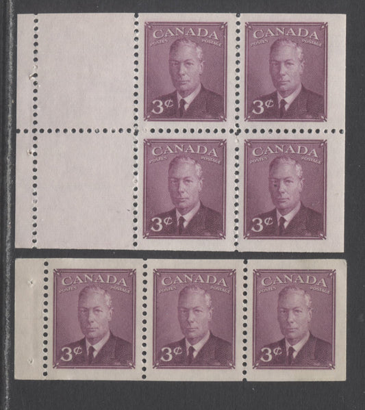 Canada #252a,b 3c Rose Violet King George VI, 1942-1943 War Issue, 2 VFNH Booklet Panes Of 3 & 4