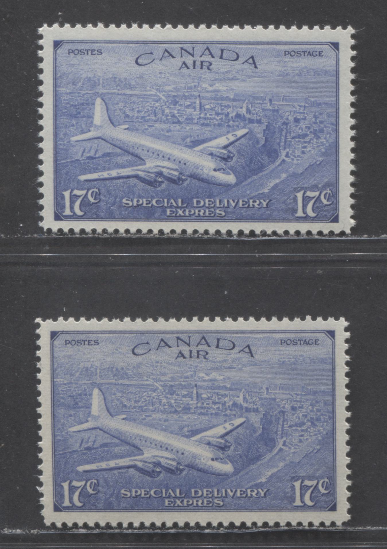 Canada #CE3-CE4 17c Bright Ultramarine D.C4-M Airplane, 1942-1943 Airmail Special Delivery Issue, 2 VFNH Singles