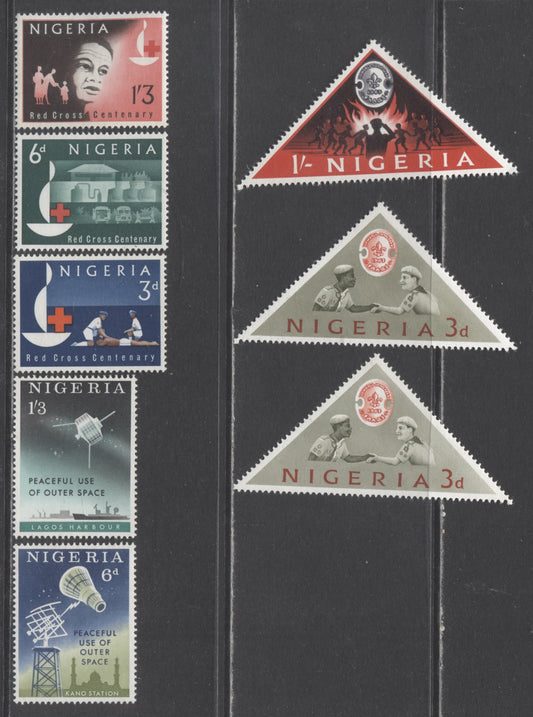 Nigeria SC#143-149 1963 Peaceful Uses Of Outer Space & Red Cross Centenary, 8 VFNH Singles, Click on Listing to See ALL Pictures, 2017 Scott Cat. $4.15 USD